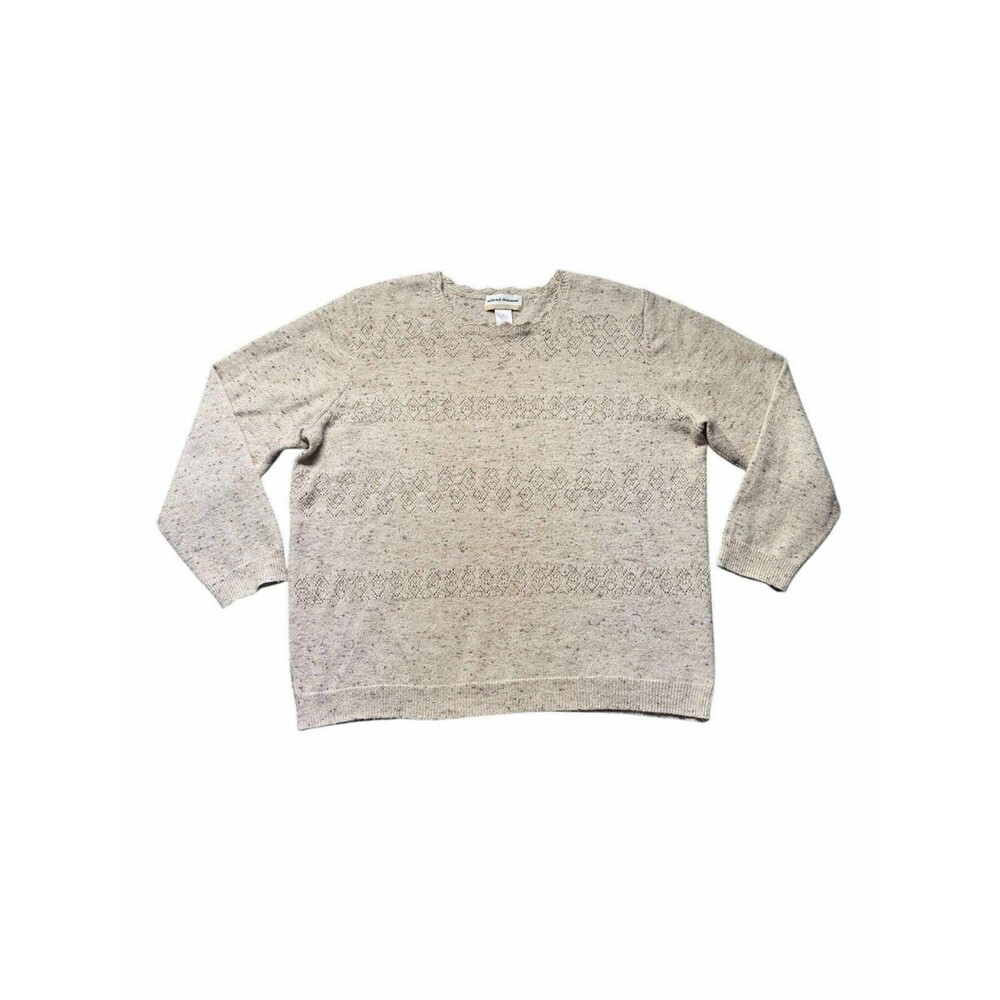 Alfred Dunner Womens 1X Beige Metallic Speckled Knit Pullover Sweater